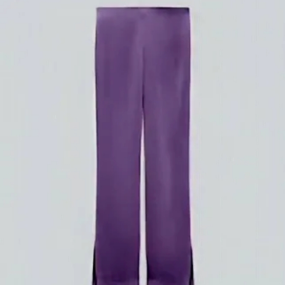 Zara flare satin effects pants side slit lilac size M BNWT - Picture 3 of 3